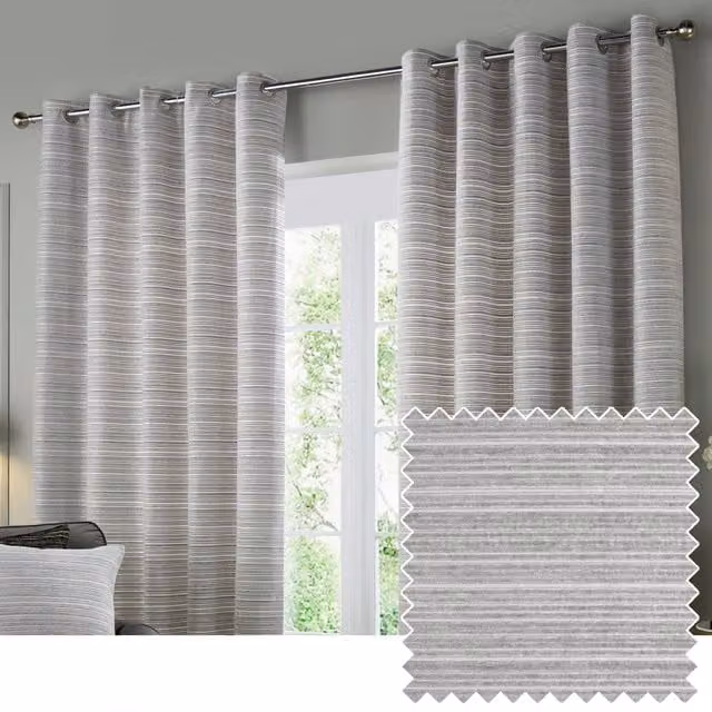 Paoletti Jupiter Silver Chenille Jacquard Eyelet Blockout Curtains, H 229 x W 137 cm