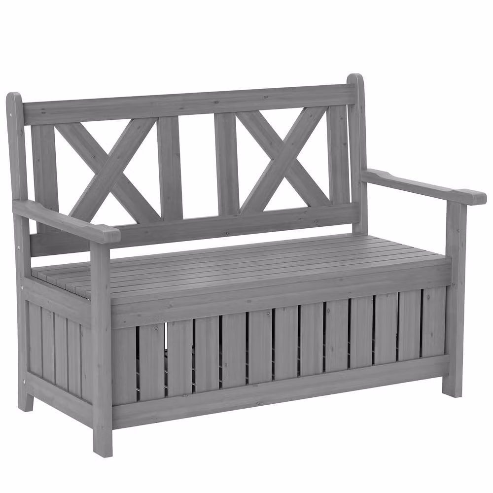 OUTSUNNY Wood Storage Garden Bench in Charcoal Grey – 2