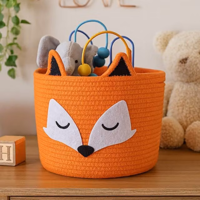 Voltico Large Cotton Fabric Animal Storage Basket in Orange, W/D/H: 30 x 30 x 30 cm