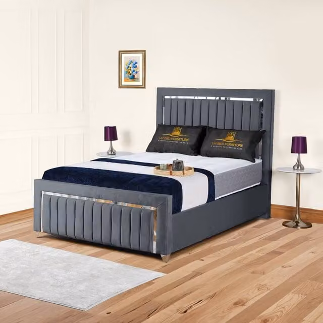 UK Bed Furniture Modern Upholstered Bed Frame in Grey, Size: 200 x 200 cm