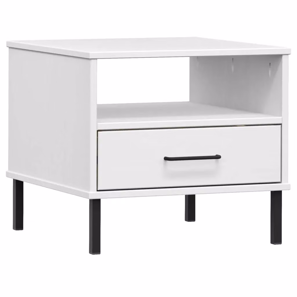 Berkfield Home Oslo White Solid Wood Pine Bedside Table with Metal Legs – 2