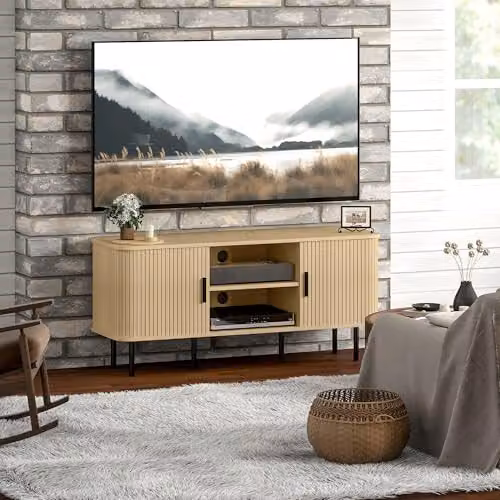 HOMCOM Mid-Century TV Stand Cabinet for Televisions up to 55 Inches, Brown and Black, W/D/H: 120 x 40 x 20.4 cm – 6