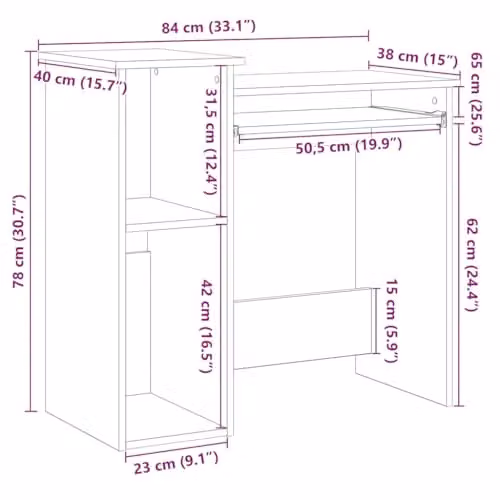 vidaXL Modern Desk with Shelves in Black, W/D/H: 84 x 40 x 78 cm – 3