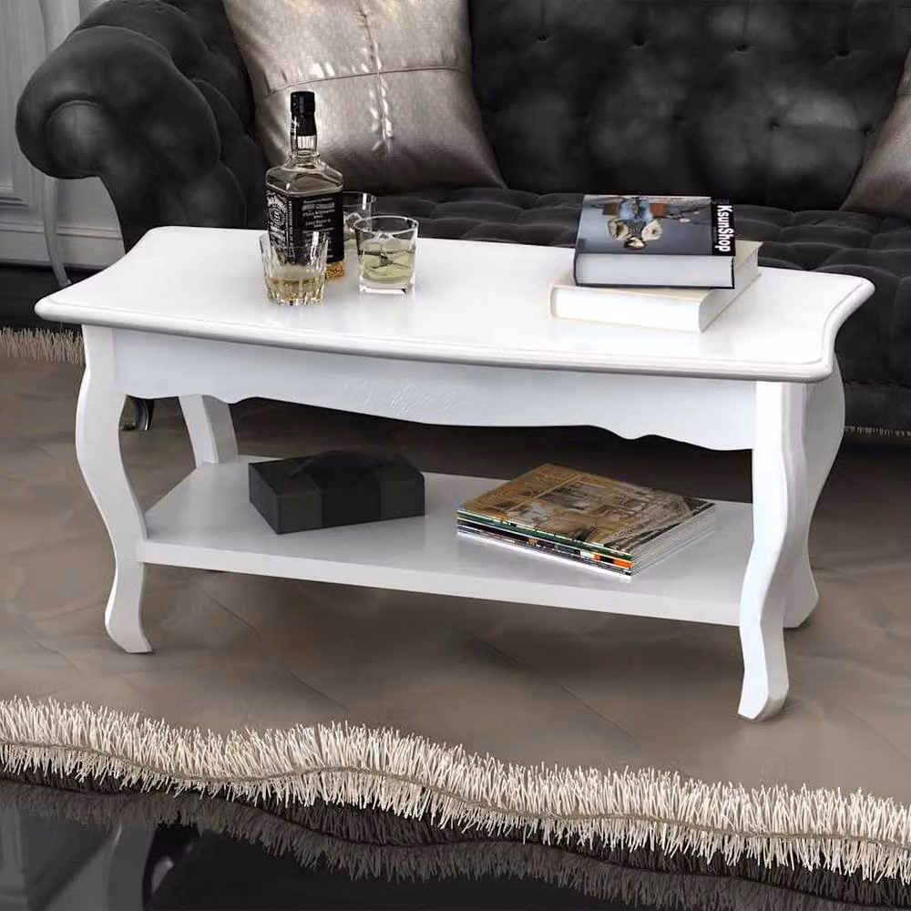 Berkfield Home Two-Tier Rectangular Coffee Table in White Lacquered MDF and Wood – 2