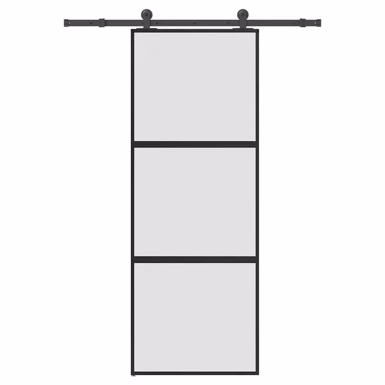 Berkfield Home Black Sliding Door with Hardware Set, Tempered Glass and Aluminium, W: 76 cm, H: 205 cm