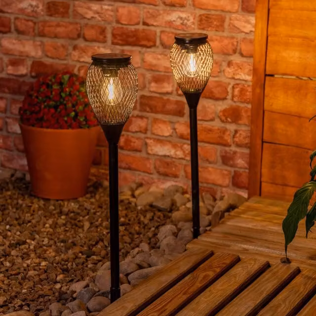 ValueLights Black Metal Cage Solar Powered Outdoor Garden Spike Lights, 2 Pack – 1