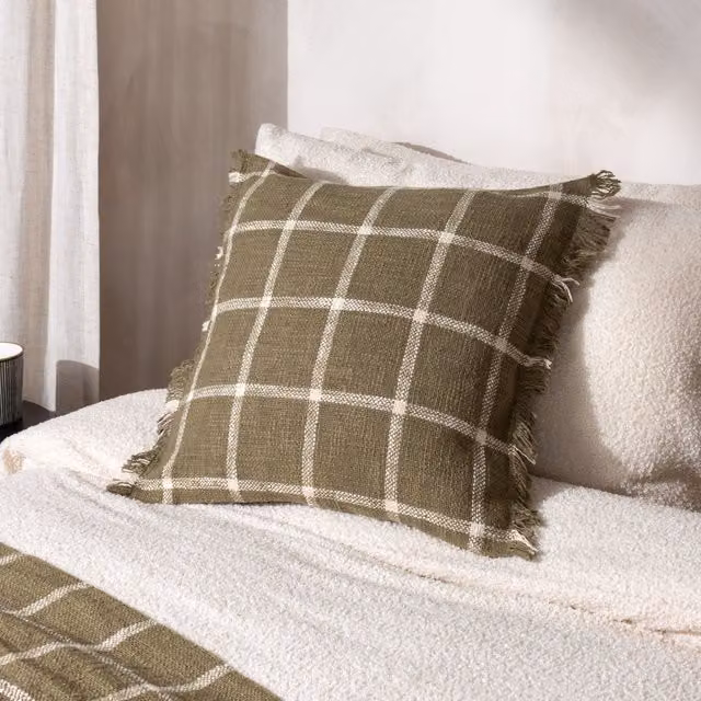 Riva Home Checked Square Cotton Cushion in Green and Beige, W/D/H: 45 x 45 x 45 cm – 3