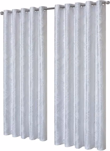 NewEdgeBlinds White Floral Leaf Sparkle Blackout Eyelet Curtains, W: 167 cm, H: 183 cm