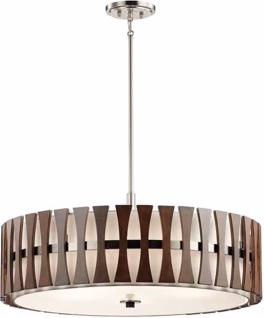 Loops 5 Bulb Suspended Ceiling Pendant Light Fitting in Auburn Stained Wood with E27 LED Compatible Bulbs – 1