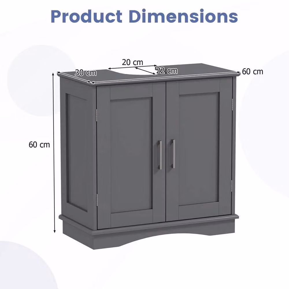 EONLION Grey Matt Modern Freestanding Bathroom Pedestal Sink Cabinet with Hinged Doors and Internal Shelves, Width: 60 cm – 2