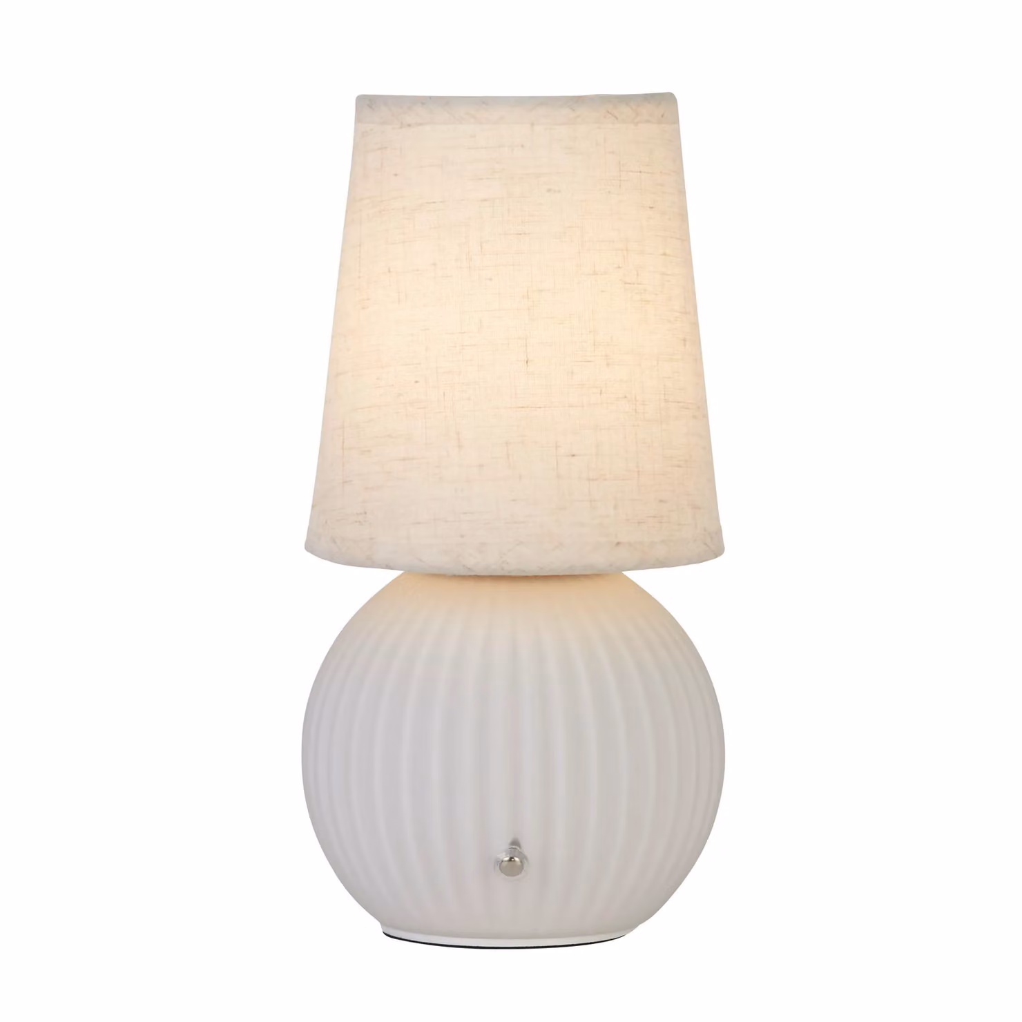 Lighting Collection Rechargeable Dimmable Ribbed White Glass Tabletop Lamp – 2