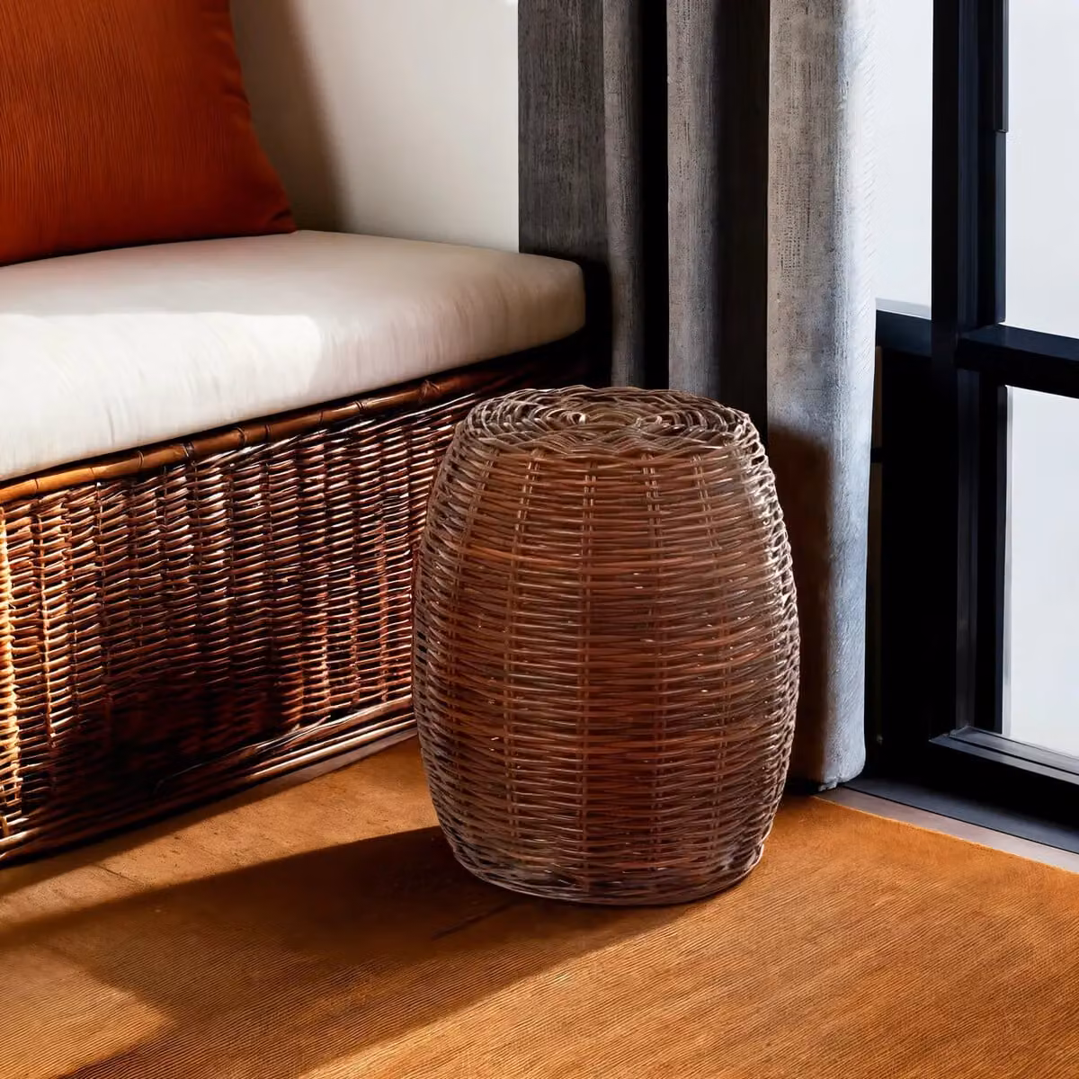 Interiors by Premier Maka Natural Croco Rattan Stool in Brown – 4