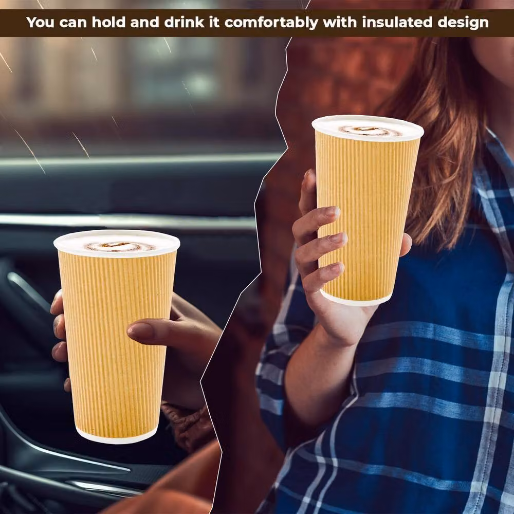 ECONX 25 Pack Triple Wall Ripple Brown Disposable Paper Coffee Cups, 20oz – 5