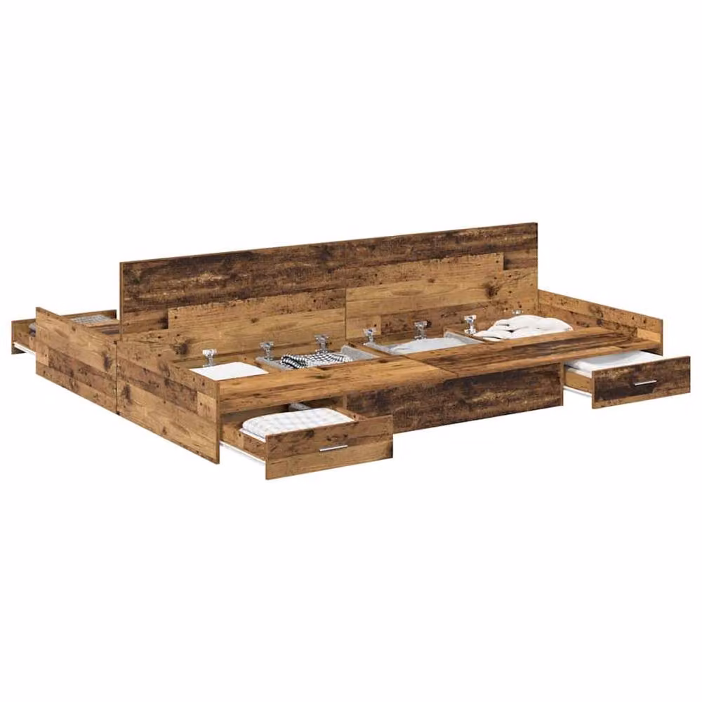 Berkfield Home Storage Bed Frame in Brown Old Wood with Drawers, W/D/H: 135 x 190 x 28 cm – 3