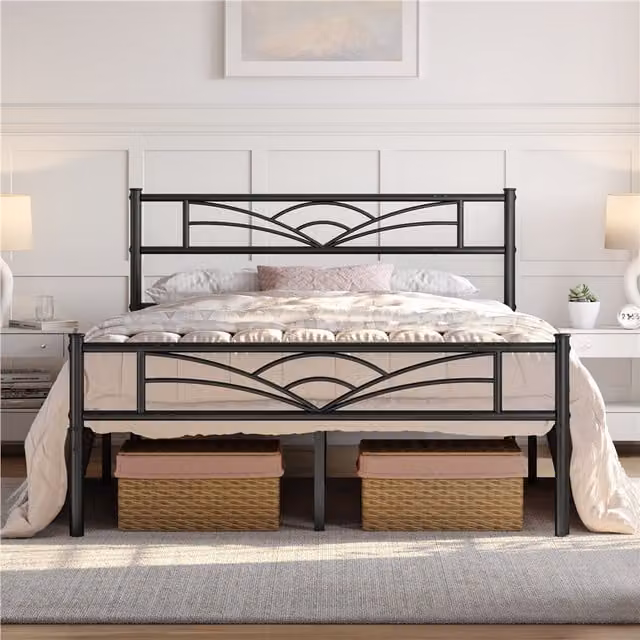 Yaheetech Modern Matt Black Metal Bed Frame, W: 180 cm, D: 200 cm