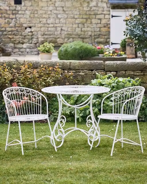 Dibor Vintage Ornate Cream Iron 3 Piece Folding Bistro Set for Indoor and Outdoor Use – 1