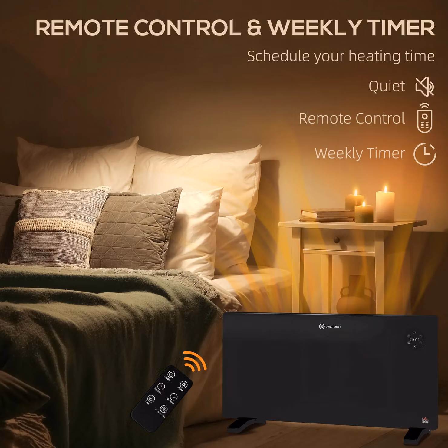 HOMCOM Electric Convector Heater in Black with LED Display, Thermostat and Remote Control – 4