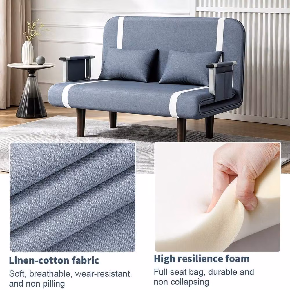PAWNORA Grey Fabric Double Sofa Bed Sleeper with Click-Clack Recliner Function – 7