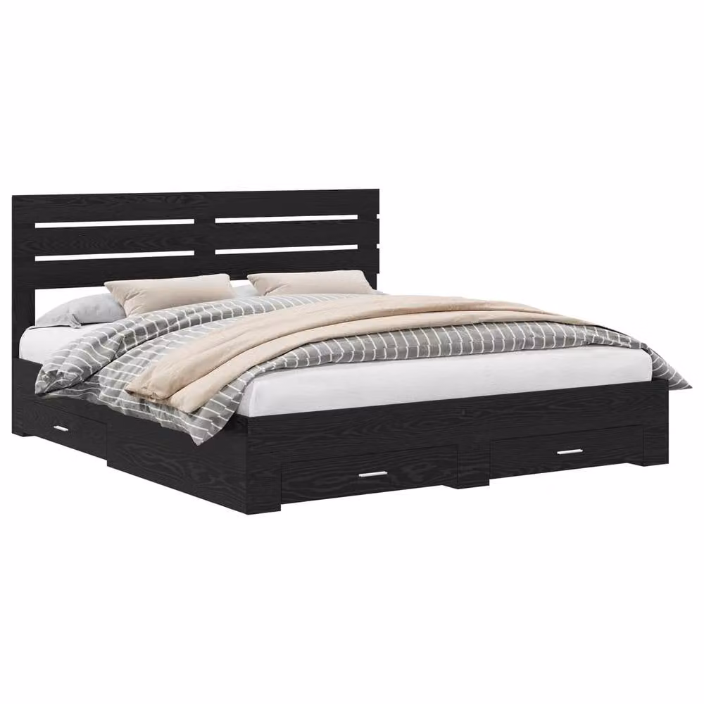 Berkfield Home Modern Bed Frame with Headboard and Drawers in Black Engineered Wood – 2