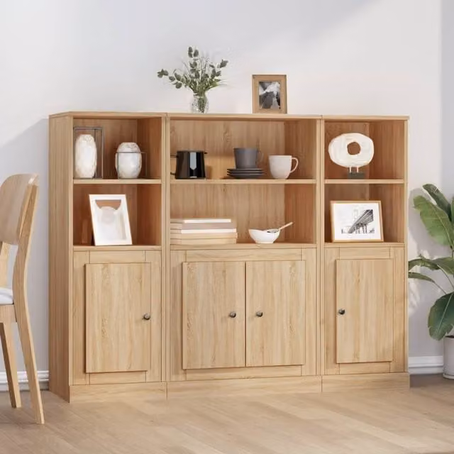 Berkfield Home Set of 3 Sonoma Oak Highboards in Brown Engineered Wood – 1