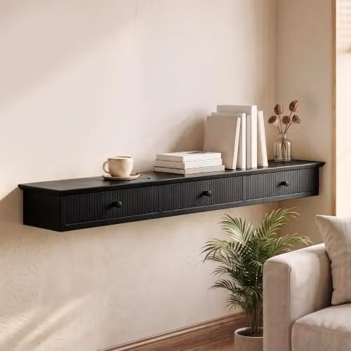 HOMCOM Minimalist Wall-Mounted Floating Shelf in Black – 9