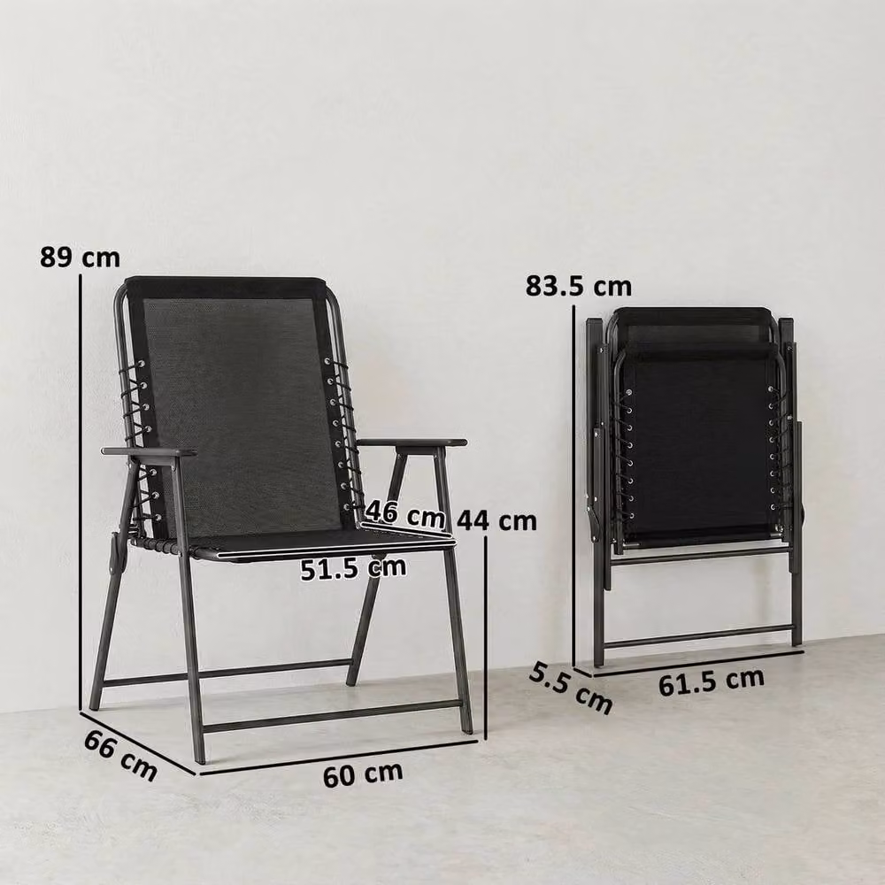 Kelvenix Set of 2 Black Folding Garden Chairs with Armrests and Textilene Fabric – 2