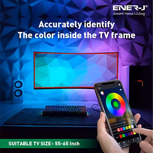 ENERJ RGBIC Immersion LED TV Backlights with Camera, Multicolour WiFi Lighting for 55-65 inch TVs and Gaming PCs, Compatible with Alexa and Google Assistant – 5