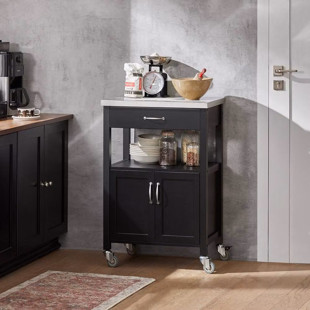 SoBuy Modern Kitchen Trolley with Drawer and Open Shelf in Matt Black – 2