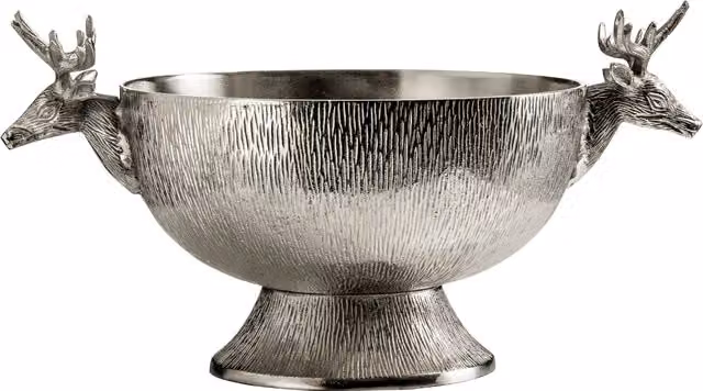 Orsina Silver Stag Punch Bowl with Detailed Deer Head Handles