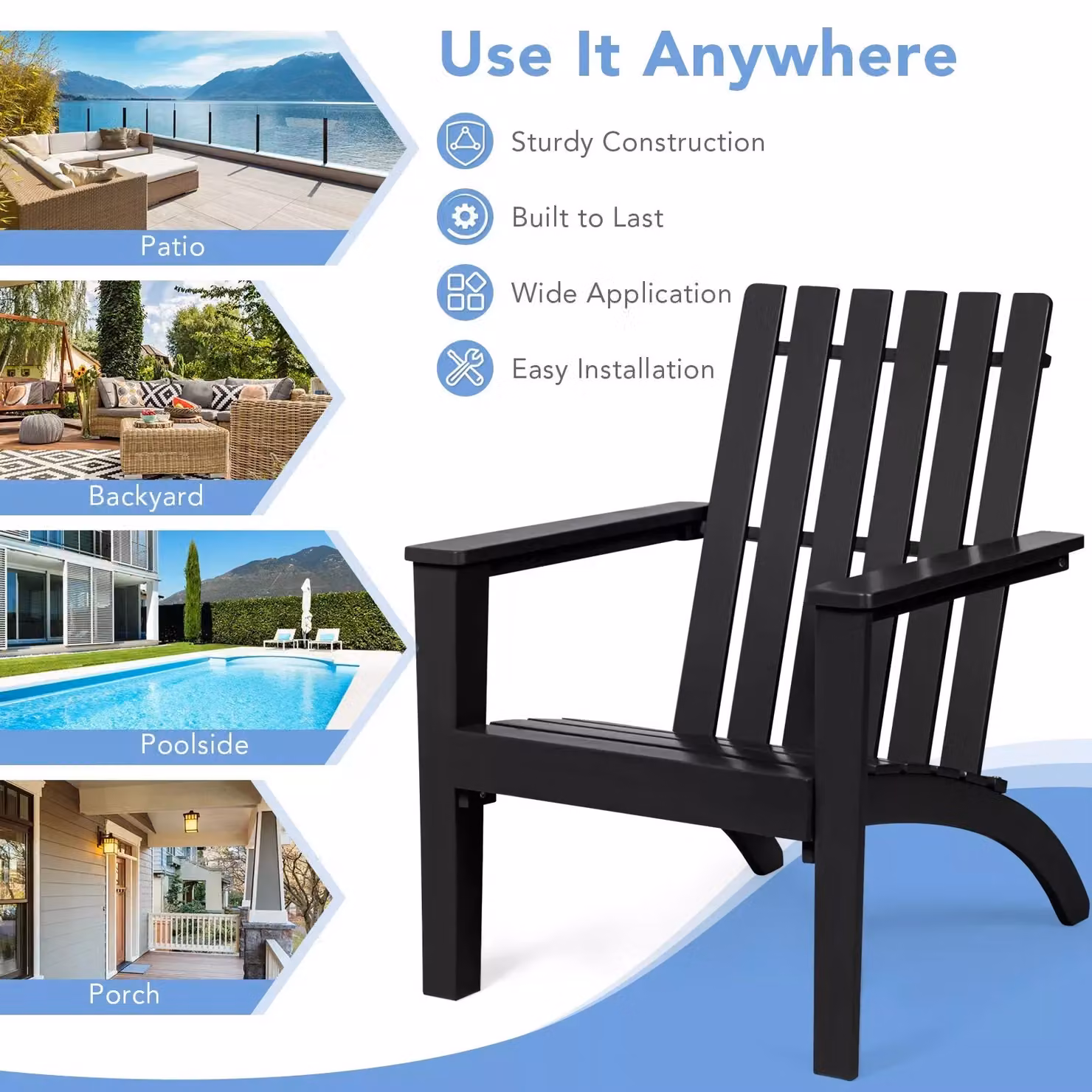 Costway Solid Acacia Wood Adirondack Chair in Black – 5