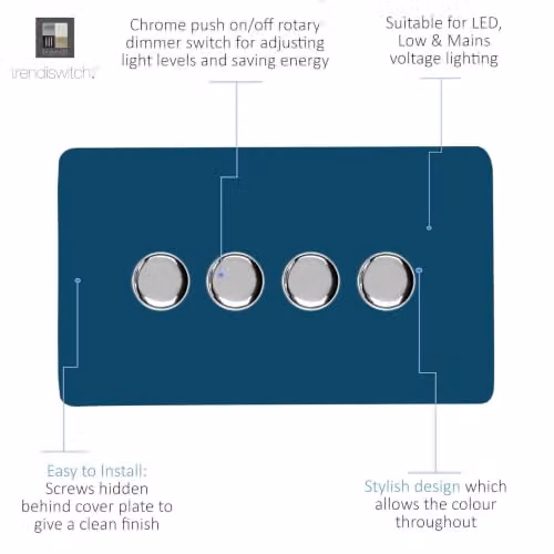 Trendi Switch 4 Gang 1 or 2 Way 150w Rotary LED Dimmer Light Switch in Midnight Blue – 2