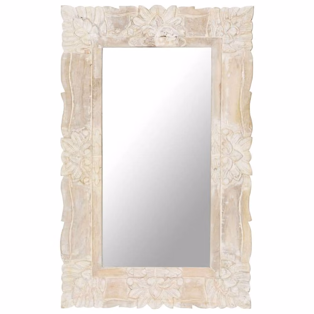 Berkfield Home Rectangular Wall Mirror in White Solid Mango Wood W: 80 cm, H: 50 cm – 2
