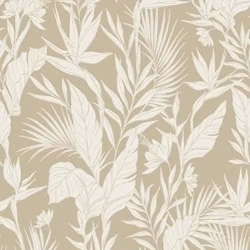 Grandeco Glistening Lucia Tropical Foliage Blown Vinyl Wallpaper, Beige