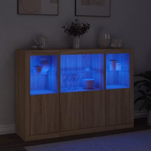 vidaXL Set of 3 Modern Sonoma Oak Sideboards with Integrated LED Lights in Brown Engineered Wood – 2