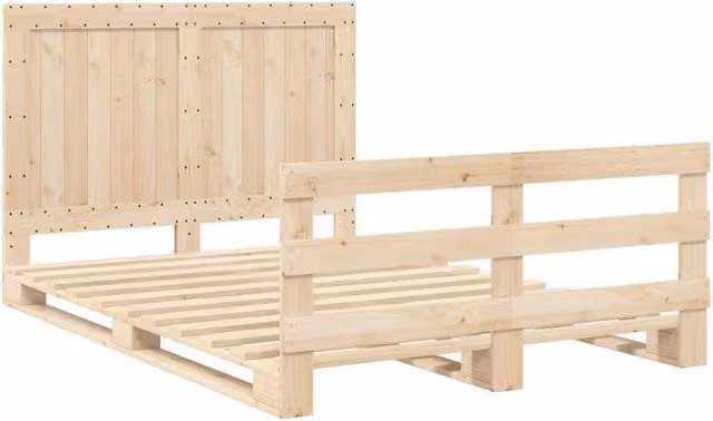 Berkfield Home Beautiful Bed Frame with Headboard in Beige, Solid Pine Wood, W/D/H: 140 x 200 x 104 cm