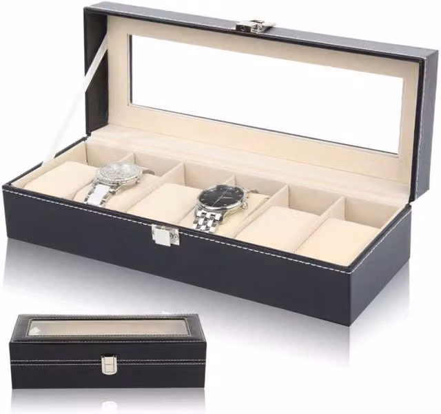 SPETLEK 6 Grid Watch Storage Case and Jewelry Organiser Box in Black