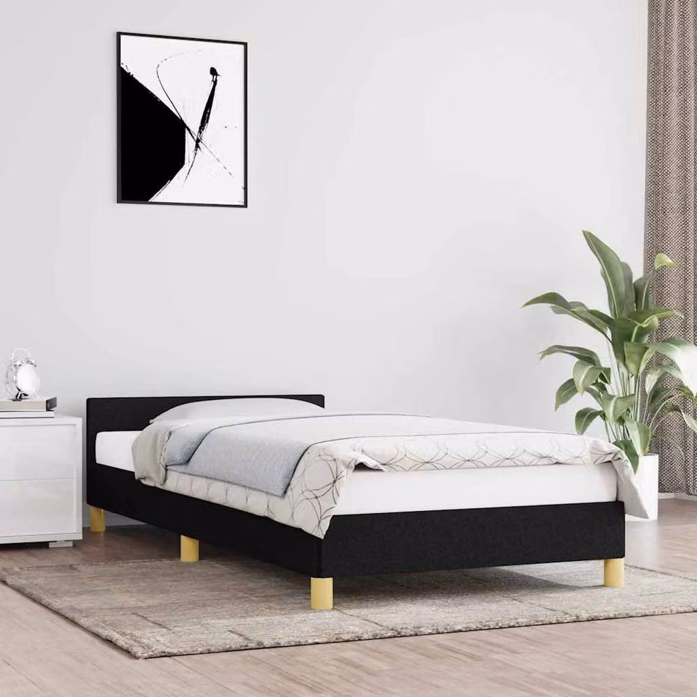 Berkfield Home Durable Single Bed Frame with Headboard in Black Fabric – 2