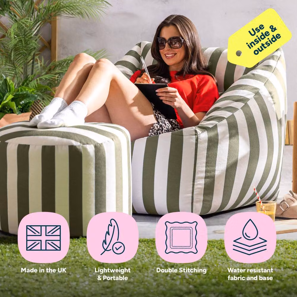 ICON Natalia Stripe Soft Woven Kyoto Armchair, Bean Bag and Footstool in Olive Green – 2