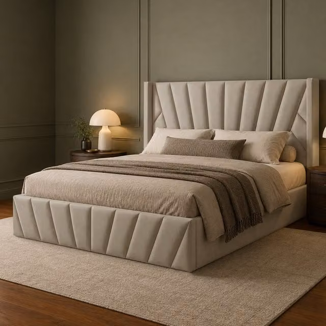 Novada Wingback Upholstered Bed Frame in Orange Velvet, Superking, W: 200 cm x D: 200 cm
