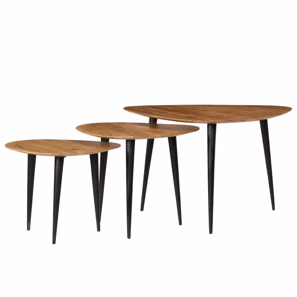 Berkfield Home 3 Piece Nesting Coffee Table Set in Brown Solid Acacia Wood – 2