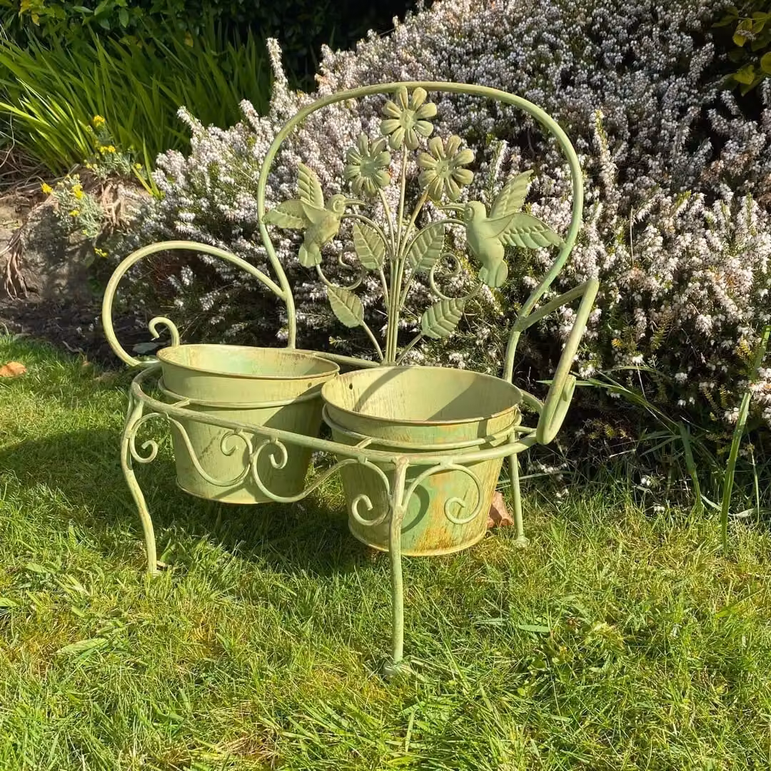 Minster Double Metal Garden Planter Tub in Green, W: 46 cm, D: 29 cm, H: 44 cm – 4