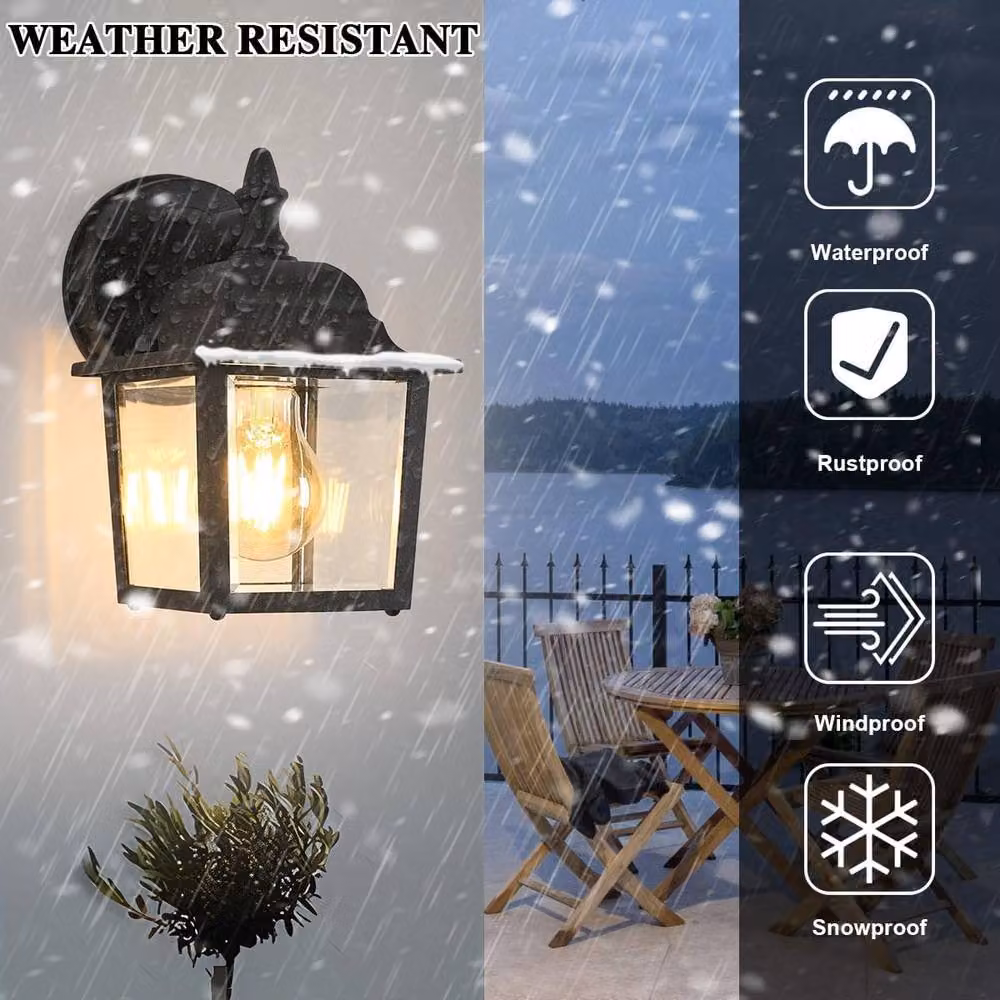 Goeco Vintage Outdoor Wall Lantern, Black IP54 Waterproof Aluminium and Glass Light with E27 Socket – 2