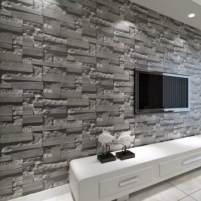 Livingandhome Moisture Resistant Non-Woven 3D Brick Effect Wallpaper Roll in Grey, White and Silver