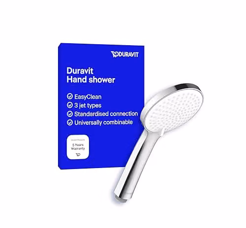 Duravit Round Anti-Limescale Rain Hand Shower in Chrome and White – 1
