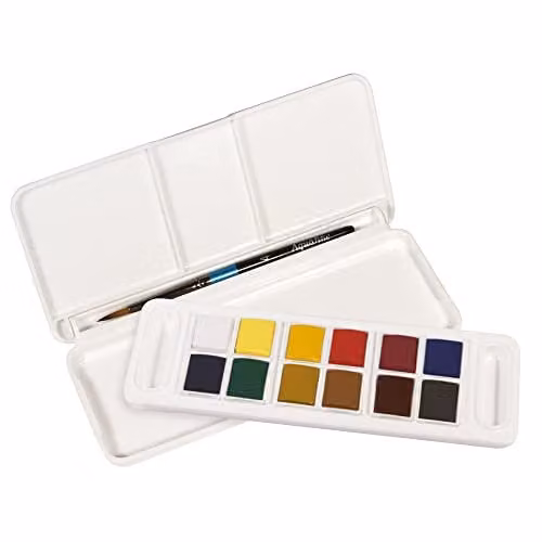 Daler-Rowney Aquafine Watercolour Set with 12 Half Pans and 1 Brush, Assorted Colours – 1