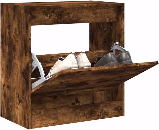Berkfield Home Smoked Oak Shoe Cabinet in Brown, W/D/H: 60 x 34 x 63.5 cm