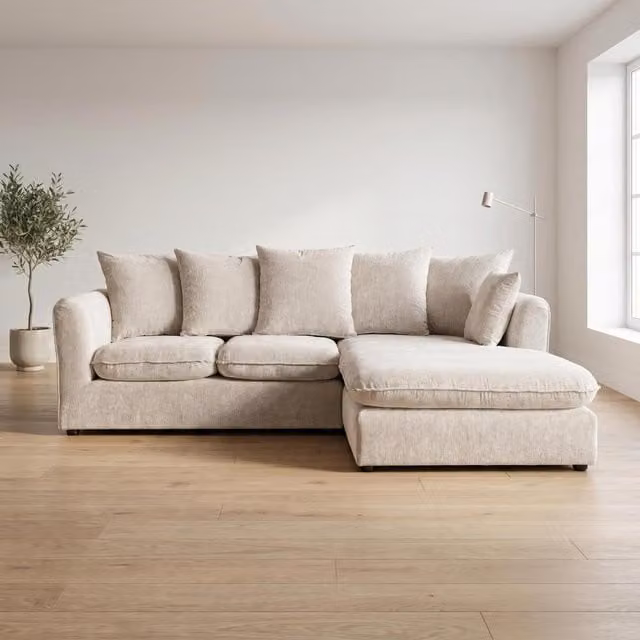 Abakus Direct Lucas Right Facing Corner Sofa in Cream Water Repellent Velvet Chenille – 1