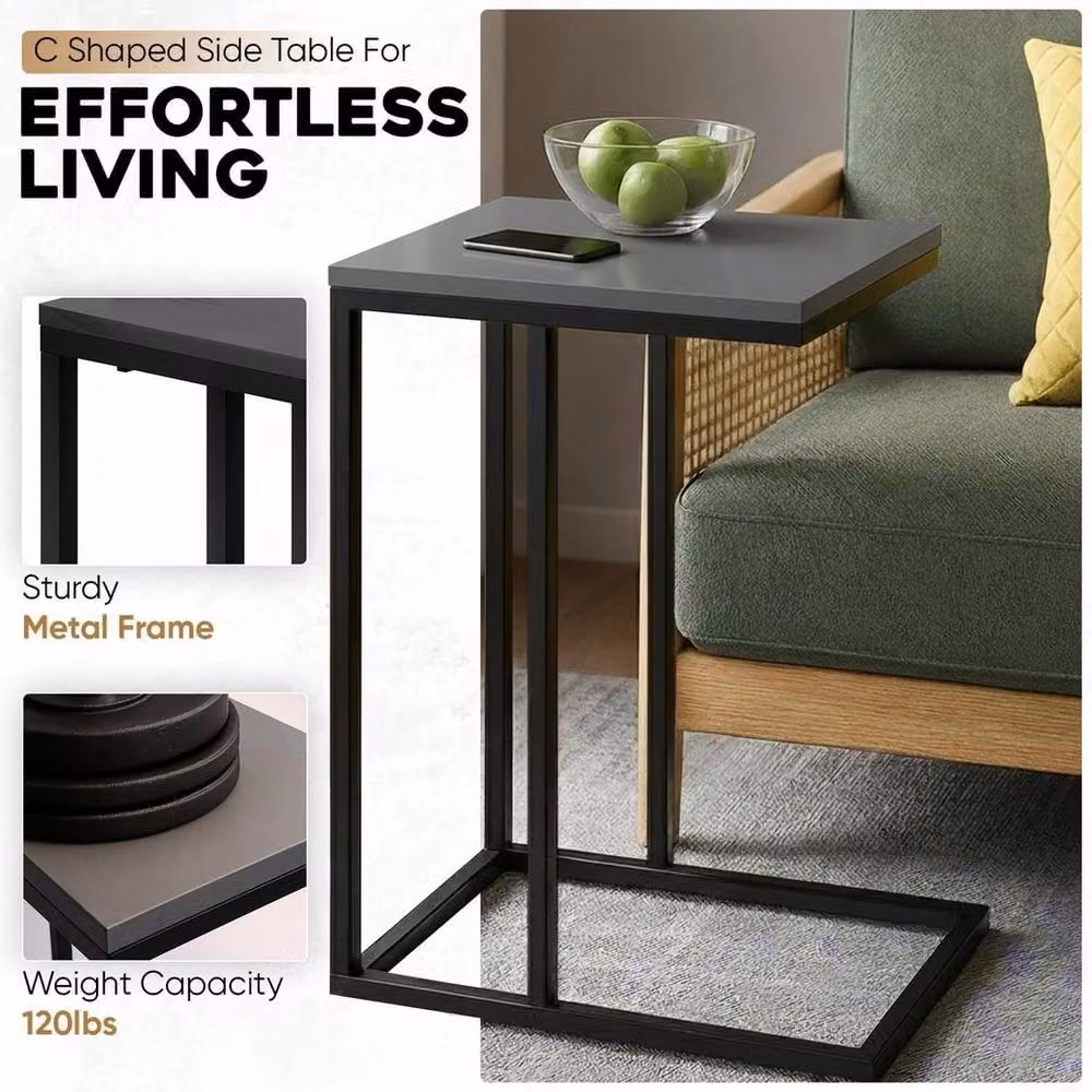 FORGEVIO C-Shaped Side Table in Black Metal with Matt Finish, W/D/H: 63.0 x 45.0 x 45.0 cm – 5