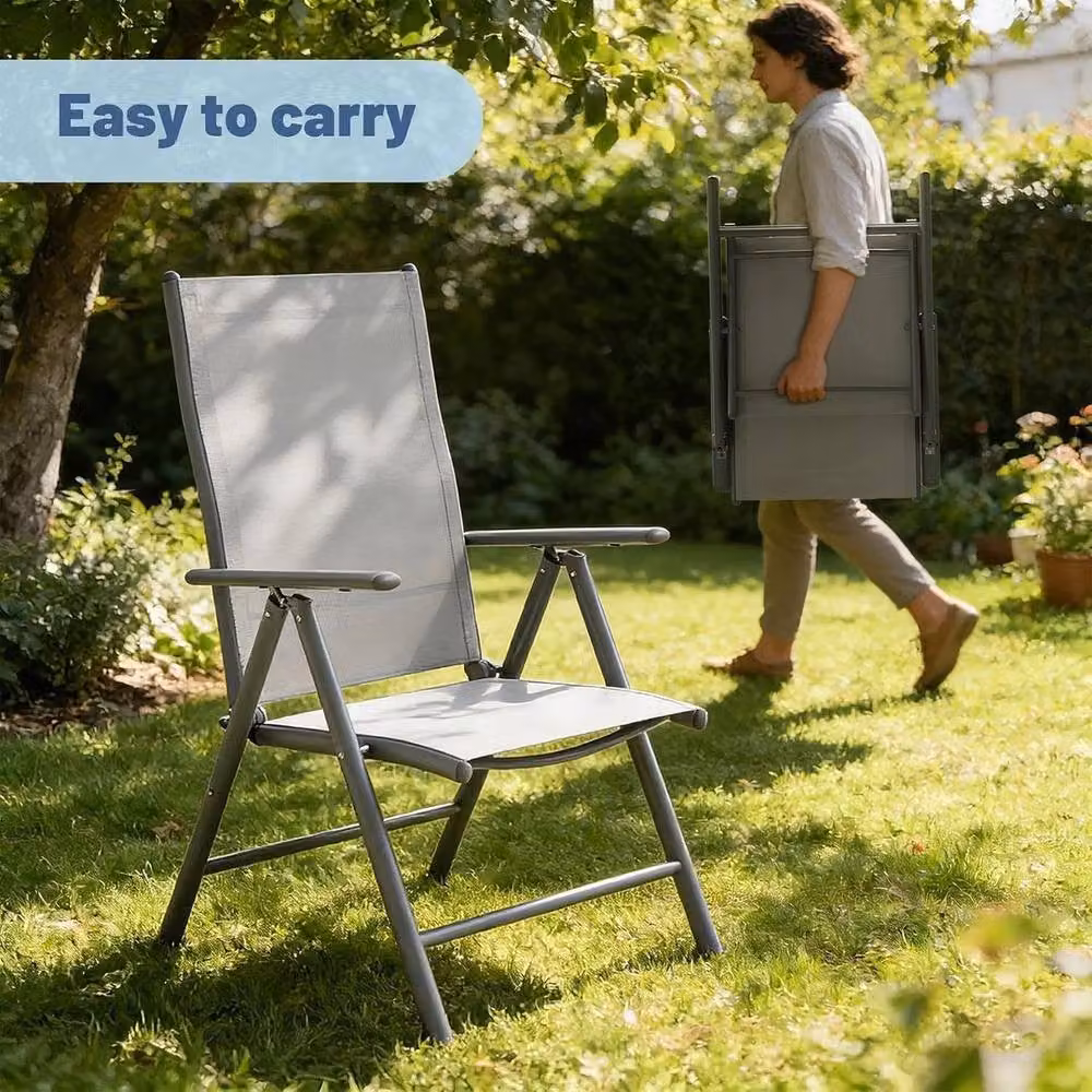 KORVIXA Set of 2 Grey Metal Folding Patio and Garden Chairs – 4