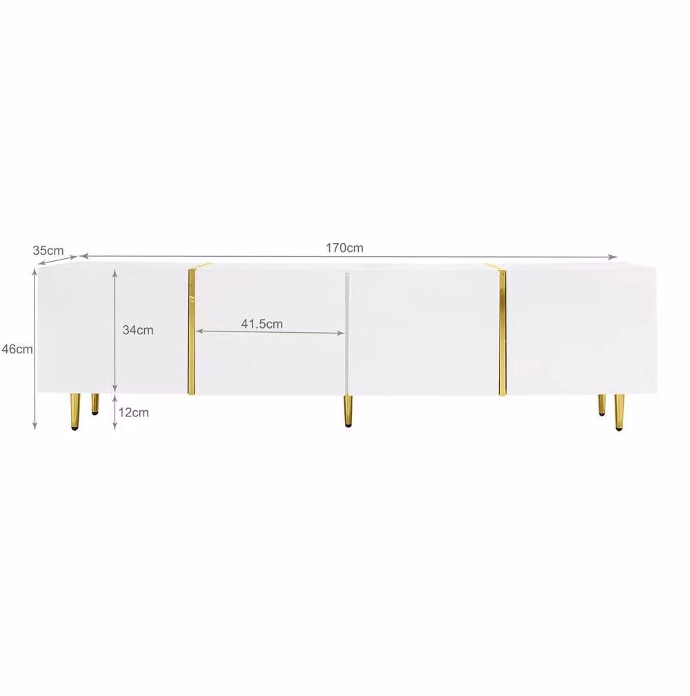 STILVORA Modern White High-Gloss TV Cabinet with 4 Doors and Gold Accents – 3